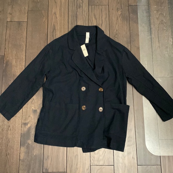 [NEW] Brand New Anthropologie Navy Linen Blazer XS Petite (fits big) - Picture 1 of 1